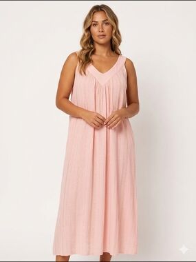 Rainforest Cafe Vintage Pink Gold Metallic Gauze Dress XL Fits Medium Large